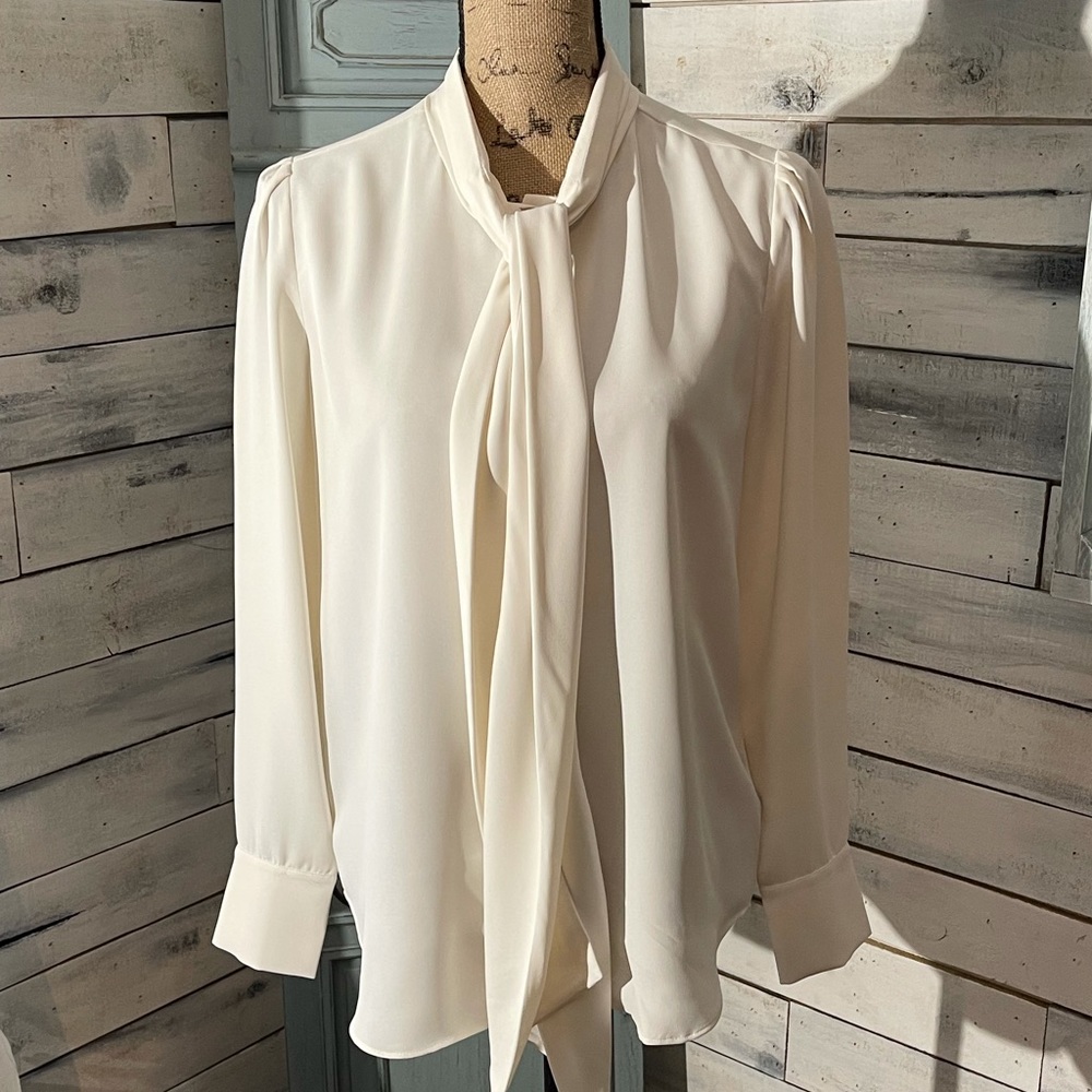 Ann Taylor Cream Blouse with Tie Size S
